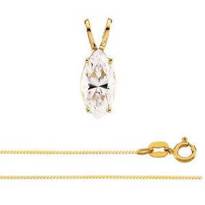 Natural Marquise 0.63 carat diamond solitaire pendant necklace with a 14k yellow gold snake chain and a spring-ring clasp